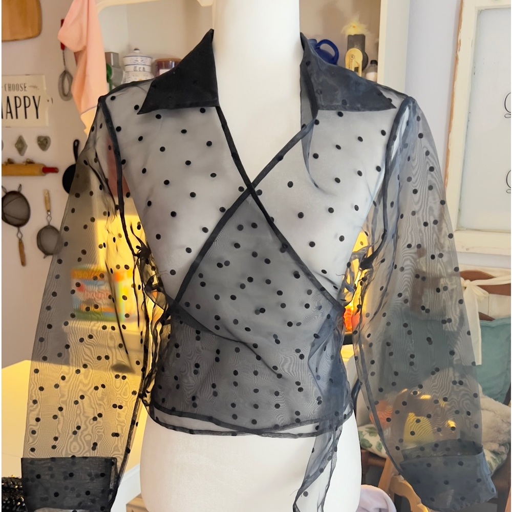 Black Polk-a-Dot Sheer Long Sleeve Top